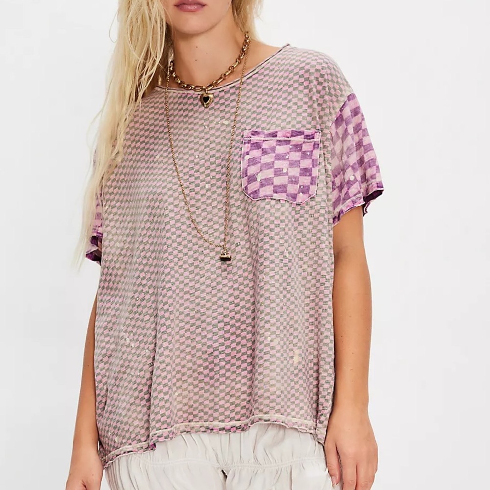 Magnolia Pearl Pink and Purple Checkered Short Sleeve Tee